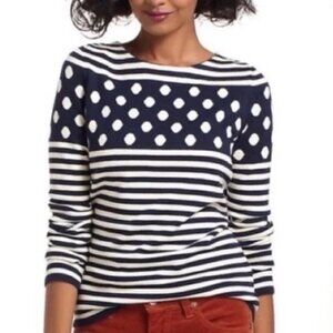 Anthropologie Sparrow Sweater Sz S Stacked Stripe & Polka Dot Navy & White